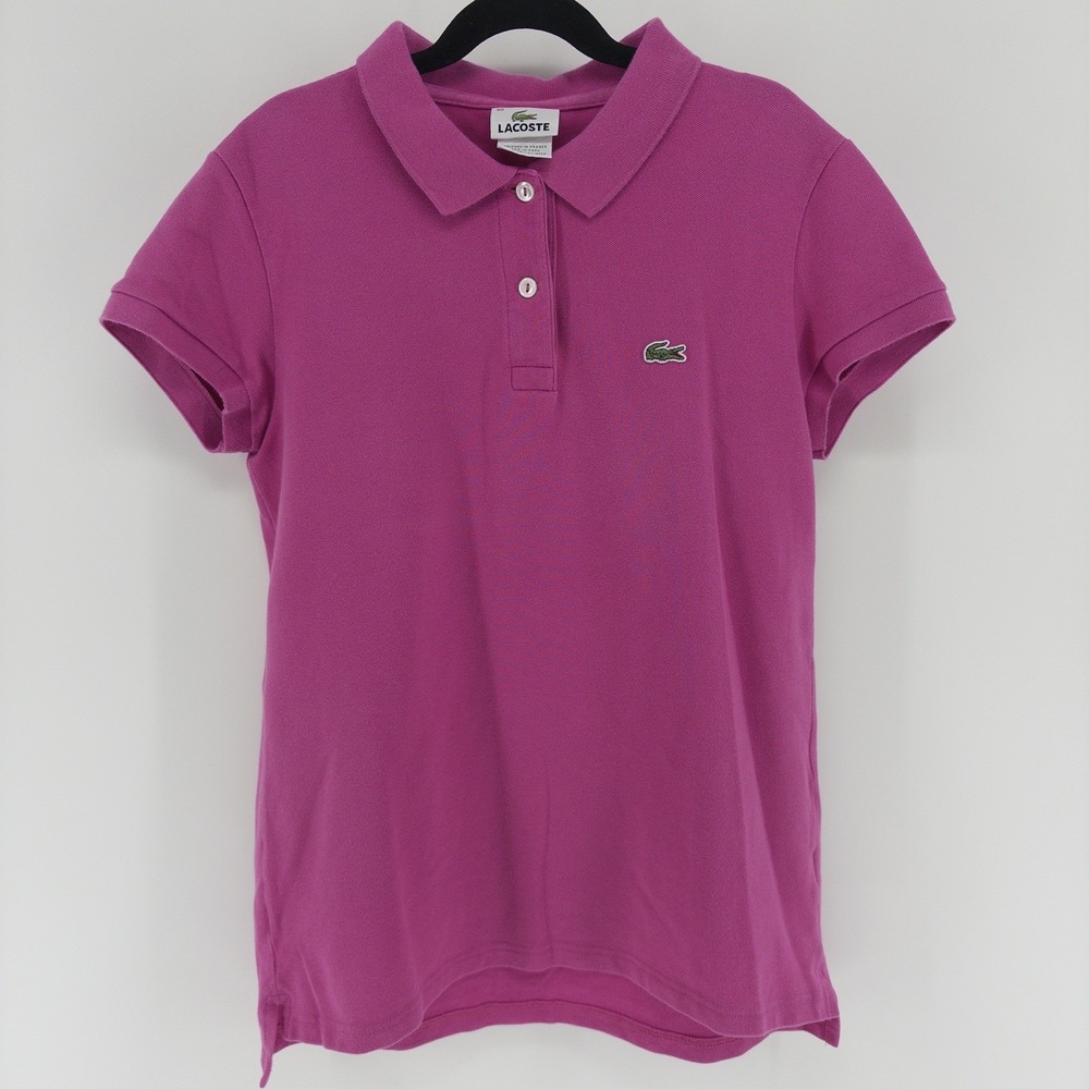 Lacoste Womens Pink Short Sleeve Pique Polo Shirt Size 40 Crocodile Logo